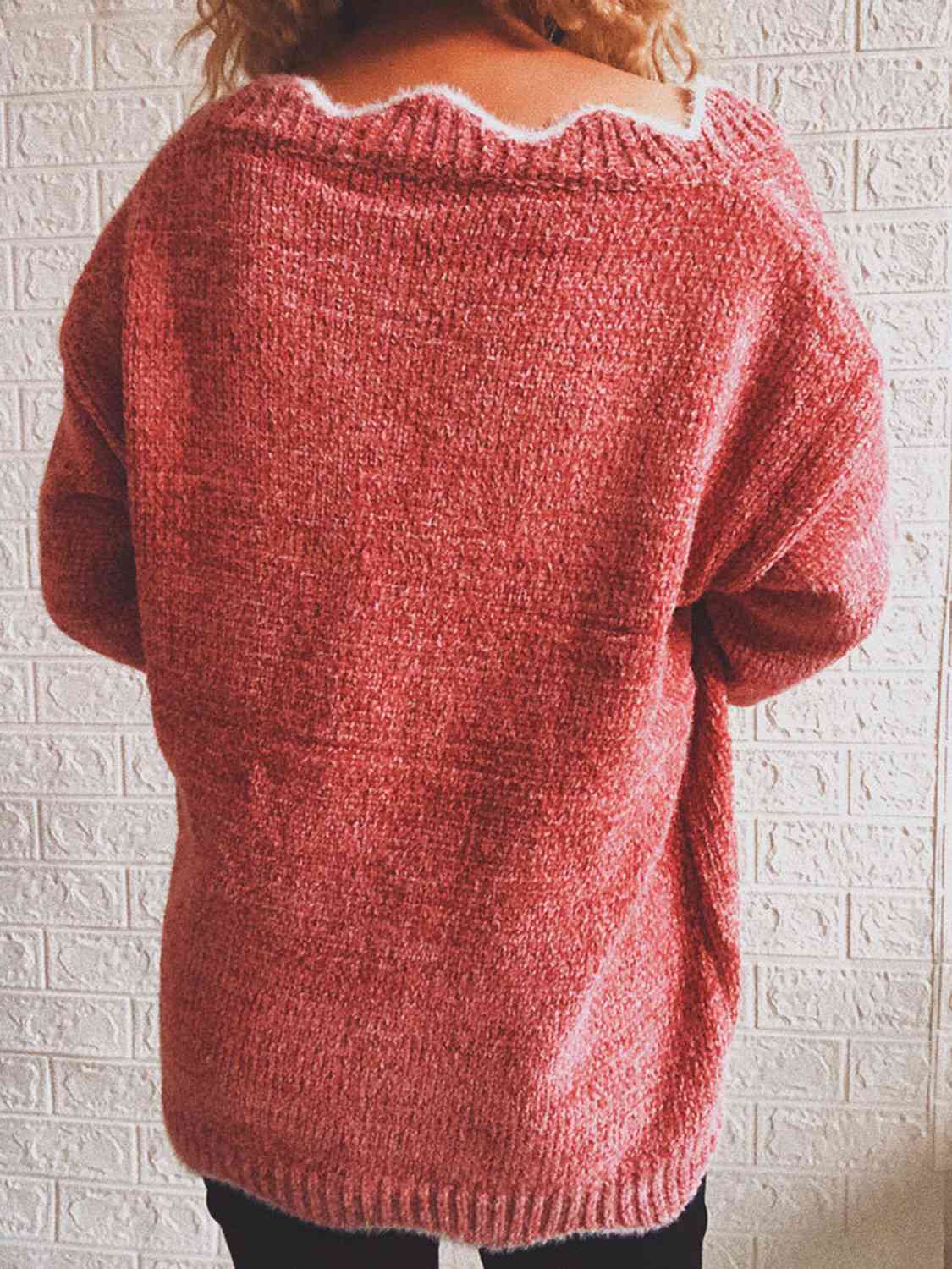 Notched Dropped Shoulder Long Sleeve Sweater - Guy Christopher