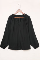 Notched Neck Balloon Sleeve Blouse - Guy Christopher