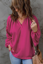 Notched Neck Balloon Sleeve Blouse - Guy Christopher