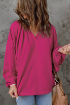 Notched Neck Balloon Sleeve Blouse - Guy Christopher