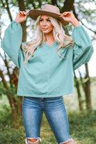 Notched Neck Balloon Sleeve Blouse - Guy Christopher