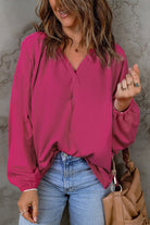 Notched Neck Balloon Sleeve Blouse - Guy Christopher