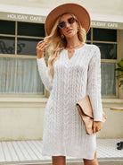 Notched Neck Cable-Knit Slit Sweater Dress - Guy Christopher