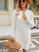 Notched Neck Cable-Knit Slit Sweater Dress - Guy Christopher