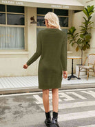 Notched Neck Cable-Knit Slit Sweater Dress - Guy Christopher