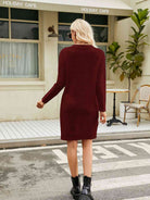 Notched Neck Cable-Knit Slit Sweater Dress - Guy Christopher