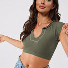 Notched Neck Cap Sleeve Cropped Tee - Guy Christopher