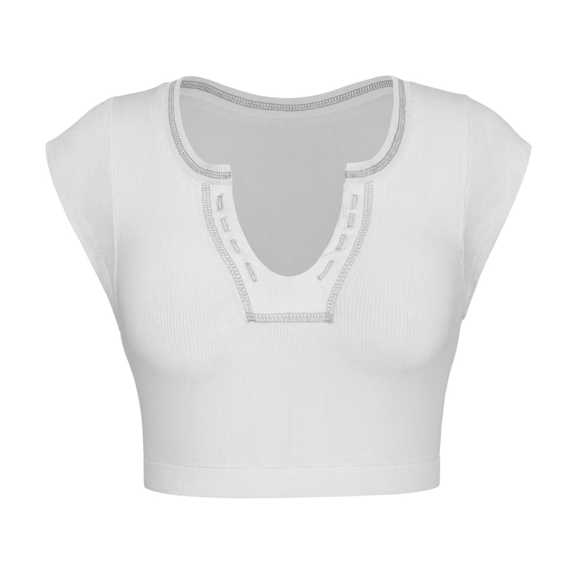 Notched Neck Cap Sleeve Cropped Tee - Guy Christopher