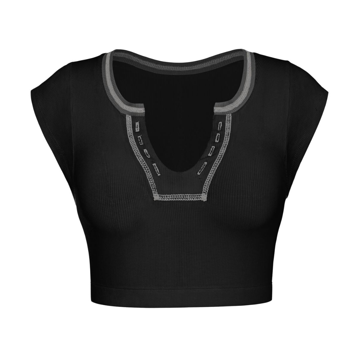 Notched Neck Cap Sleeve Cropped Tee - Guy Christopher