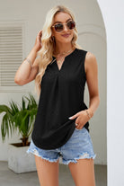 Notched Neck Curved Hem Eyelet Tank - Guy Christopher