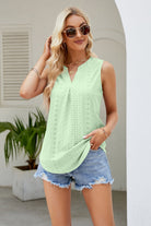 Notched Neck Curved Hem Eyelet Tank - Guy Christopher