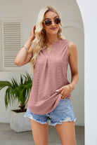 Notched Neck Curved Hem Eyelet Tank - Guy Christopher