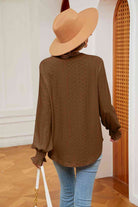 Notched Neck Flounce Sleeve Blouse - Guy Christopher