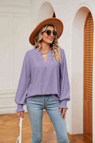 Notched Neck Flounce Sleeve Blouse - Guy Christopher