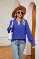 Notched Neck Flounce Sleeve Blouse - Guy Christopher