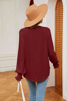 Notched Neck Flounce Sleeve Blouse - Guy Christopher