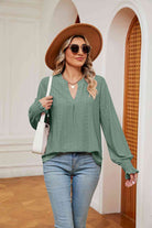 Notched Neck Flounce Sleeve Blouse - Guy Christopher