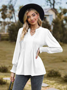 Notched Neck Flounce Sleeve Blouse - Guy Christopher