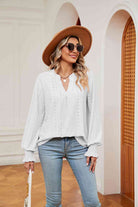 Notched Neck Flounce Sleeve Blouse - Guy Christopher