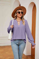 Notched Neck Flounce Sleeve Blouse - Guy Christopher