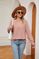 Notched Neck Flounce Sleeve Blouse - Guy Christopher