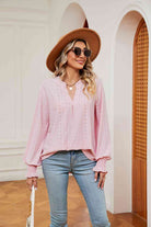 Notched Neck Flounce Sleeve Blouse - Guy Christopher