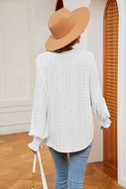 Notched Neck Flounce Sleeve Blouse - Guy Christopher