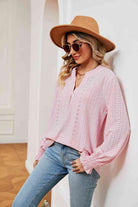 Notched Neck Flounce Sleeve Blouse - Guy Christopher