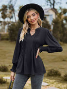 Notched Neck Flounce Sleeve Blouse - Guy Christopher