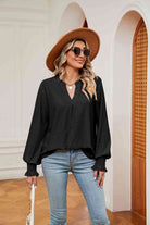 Notched Neck Flounce Sleeve Blouse - Guy Christopher