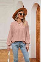 Notched Neck Flounce Sleeve Blouse - Guy Christopher