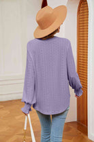 Notched Neck Flounce Sleeve Blouse - Guy Christopher