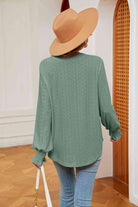 Notched Neck Flounce Sleeve Blouse - Guy Christopher