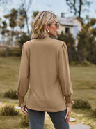 Notched Neck Flounce Sleeve Blouse - Guy Christopher