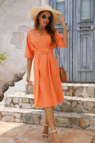 Notched Neck Half Sleeve Midi Dress - Guy Christopher