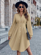 Notched Neck Long Sleeve Dress - Guy Christopher