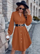 Notched Neck Long Sleeve Dress - Guy Christopher