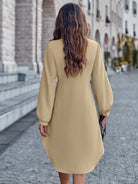 Notched Neck Long Sleeve Dress - Guy Christopher