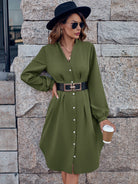 Notched Neck Long Sleeve Dress - Guy Christopher