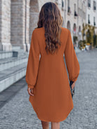 Notched Neck Long Sleeve Dress - Guy Christopher