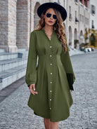 Notched Neck Long Sleeve Dress - Guy Christopher