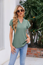 Notched Neck Puff Sleeve Blouse - Guy Christopher