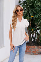 Notched Neck Puff Sleeve Blouse - Guy Christopher