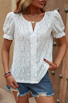 Notched Neck Puff Sleeve Blouse - Guy Christopher