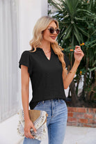 Notched Neck Puff Sleeve Blouse - Guy Christopher