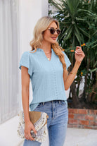 Notched Neck Puff Sleeve Blouse - Guy Christopher