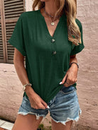 Notched Neck Short Sleeve Blouse - Guy Christopher