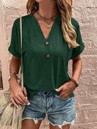 Notched Neck Short Sleeve Blouse - Guy Christopher