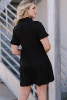 Notched Neck Short Sleeve Mini Dress - Guy Christopher