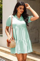 Notched Neck Short Sleeve Mini Dress - Guy Christopher